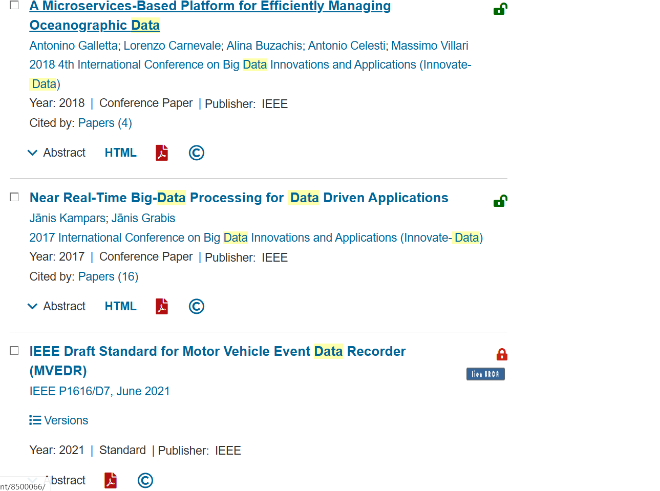 Liste des résultats de recherche