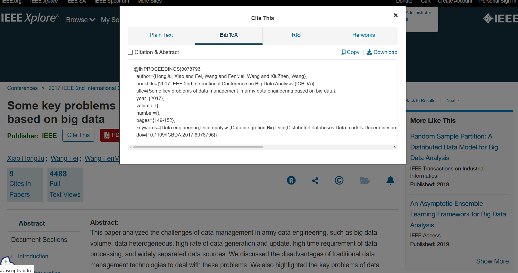 Fenêtre de dialogue d'exportation de citation